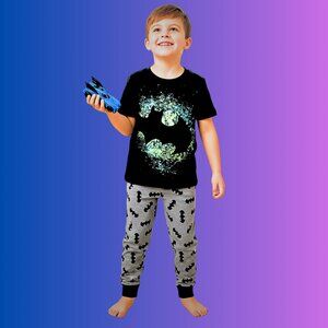Batman Kids Pyjama Set – Black & Grey, Short Sleeve, Official Superhero NWT